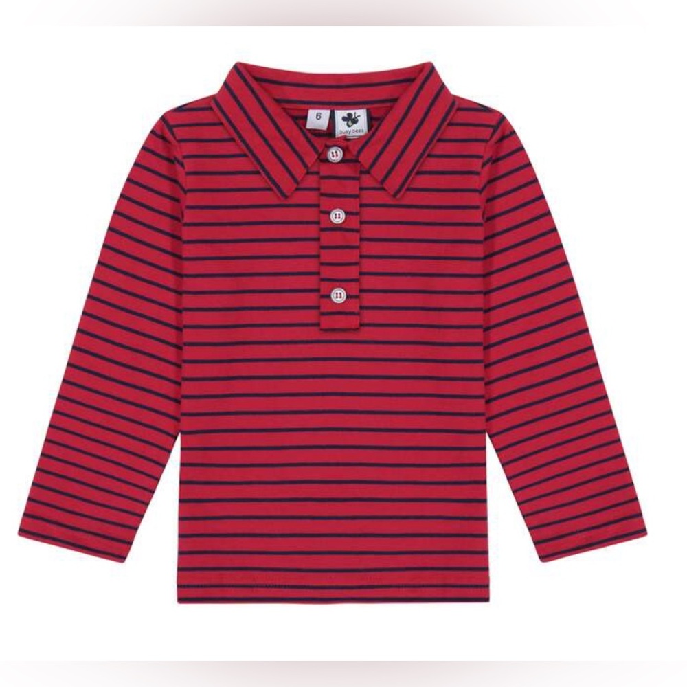 BUSY BEE Striped Long Sleeve Cotton Polo - 8